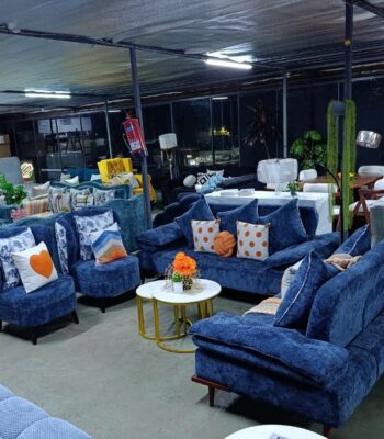 5-Seater Navy Blue Sofa Set with two Accent Chairs