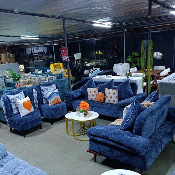 5-Seater Navy Blue Sofa Set with two Accent Chairs