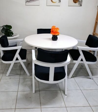 Four seater Round White Dining Table Set