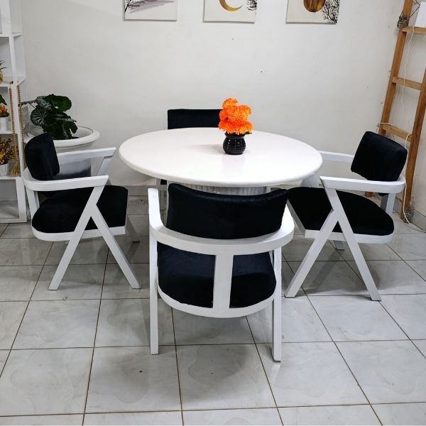 Four seater Round White Dining Table Set