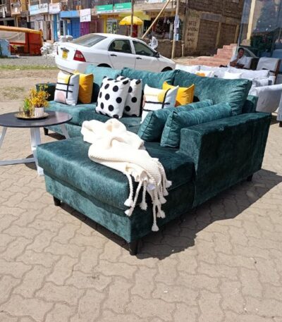 L-Shaped 6-Seater Sofa  Green Velvet