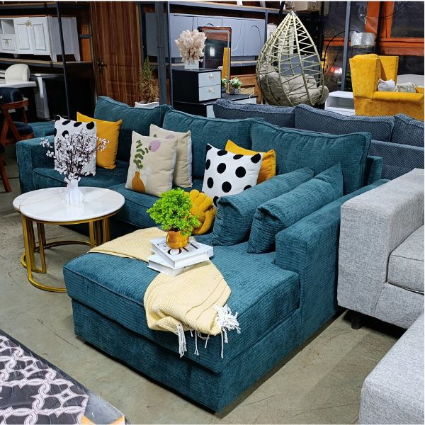 L-Shaped 6-Seater Sofa Turquoise Blue