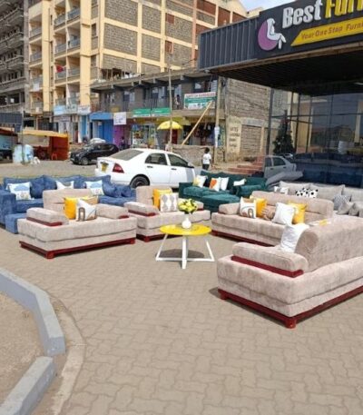 Modern 7-Seater Fabric Sofa Set with Solid Wooden Base