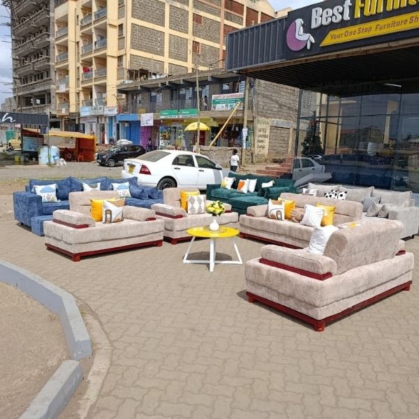 Modern 7-Seater Fabric Sofa Set with Solid Wooden Base