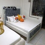 5by6Bed Grey Fabric Headboard with Mirror Design