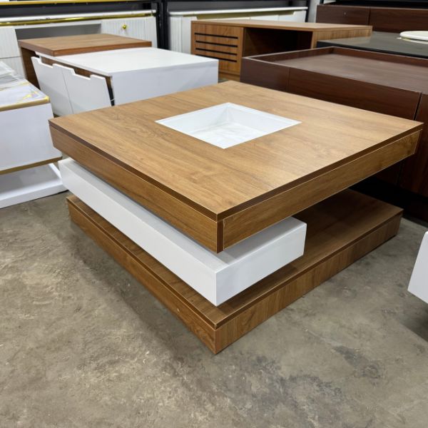 Elegant Brown Wooden Table with White Accents