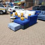 L-Shaped Sofa with Storage Green, Grey & Blue