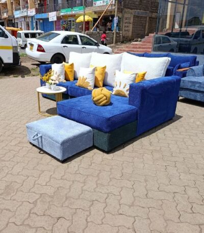 L-Shaped Sofa with Storage Green, Grey & Blue