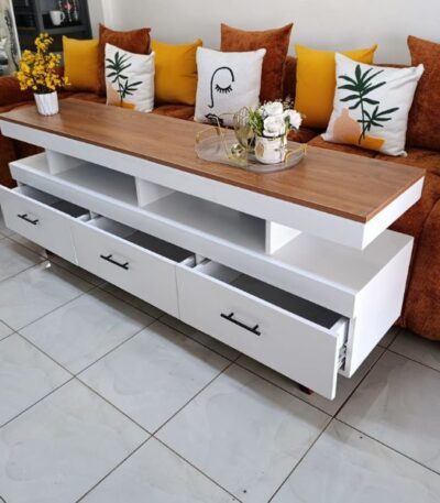TV Stand 6 Ft Modern Design with Brown Top