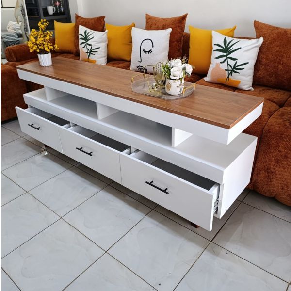 TV Stand 6 Ft Modern Design with Brown Top