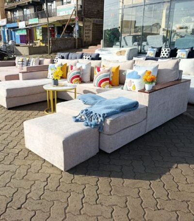 U-Shaped Sofa with Wooden Arms