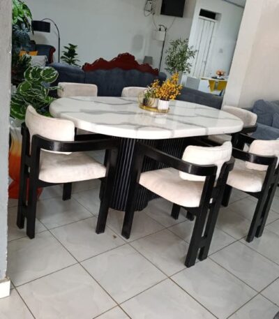 White and Black 6-Seater Dining Table