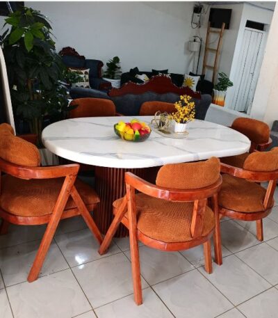 6-Seater Dining Table Set in Burnt Orange