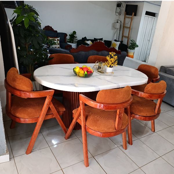 6-Seater Dining Table Set in Burnt Orange