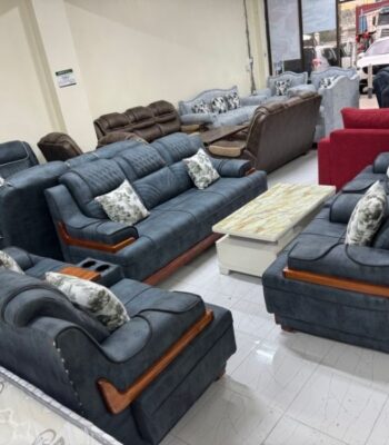 7-Seater Premium Fabric Sofa Set with Wooden Accents