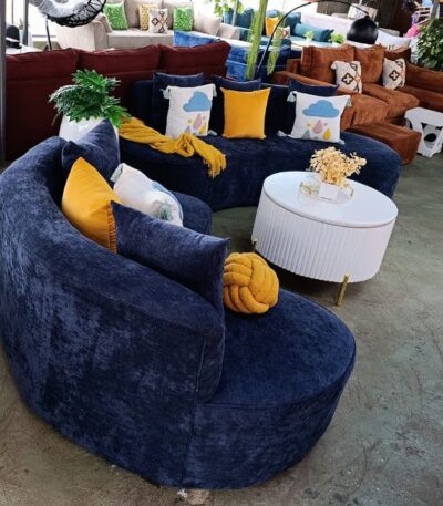 Curved Sofa with Permanent Spring Cushion Blue