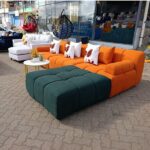 L-Shaped 6 Seater Bubble Sofa Green & Orange