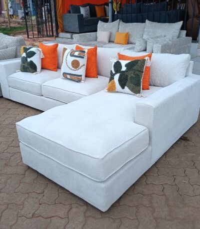 L-Shaped Sectional Sofa – Elegant White Comfort