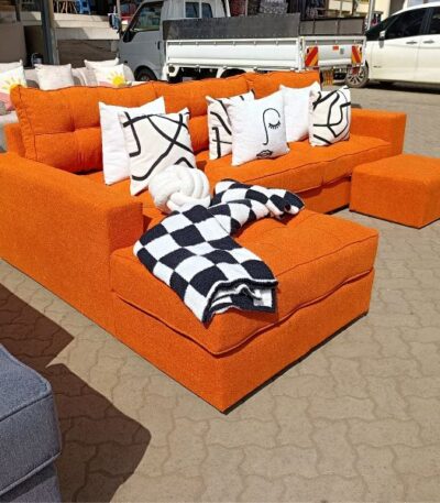 L-Shaped Sectional Sofa in Burnt Orange