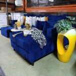 L-Shaped Sectional SofaBlue Corduroy Fabric