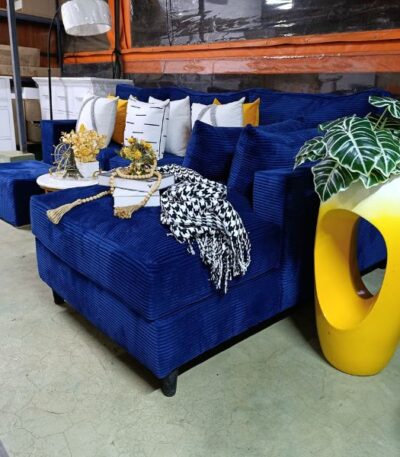 L-Shaped Sectional SofaBlue Corduroy Fabric