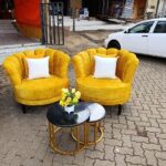 Luxurious Mustard Velvet Shell-Back Accent Chairs