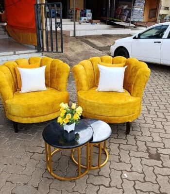 Luxurious Mustard Velvet Shell-Back Accent Chairs