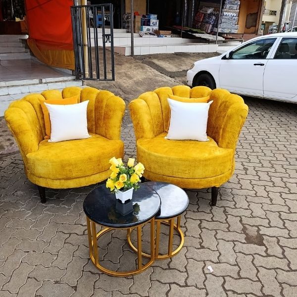 Luxurious Mustard Velvet Shell-Back Accent Chairs