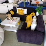 Luxury 5-Seater Black Sofa Set with White Coffee Table