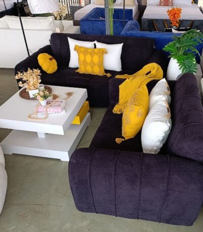 Luxury 5-Seater Black Sofa Set with White Coffee Table