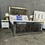 Luxury 5by6 Grey Upholstered Bed with Gold Accent Detailing