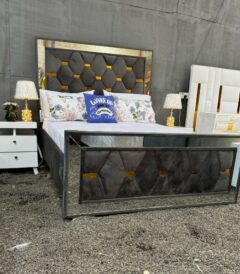 Luxury 5by6 Grey Upholstered Bed with Gold Accent Detailing
