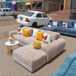 Luxury L-Shaped Sectional Sofa Beige Corduroy