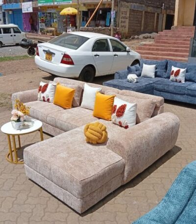 Luxury L-Shaped Sectional Sofa Beige Corduroy