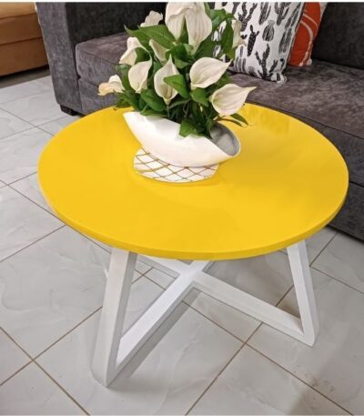 Modern Round Coffee Table Yellow & White Finish.