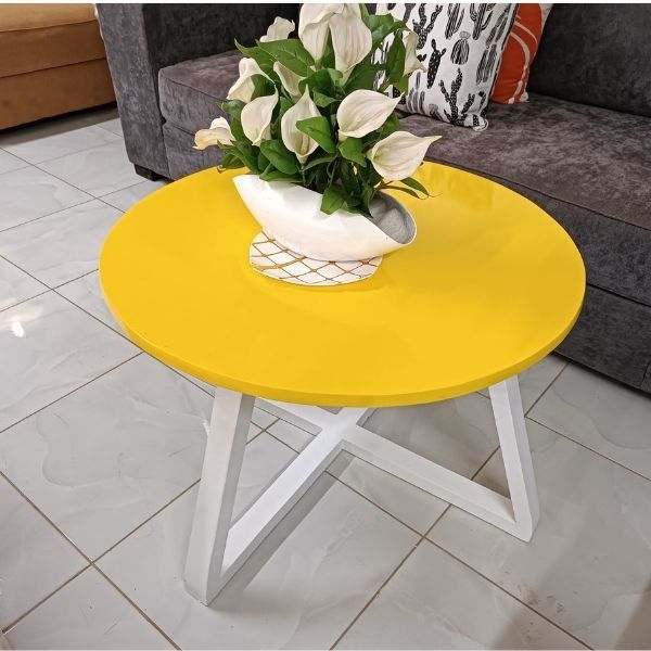 Modern Round Coffee Table Yellow & White Finish.