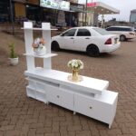 Modern White TV Stand with Side Shelves