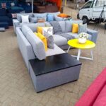 U-Shaped Sectional Sofa Light Grey Fabric