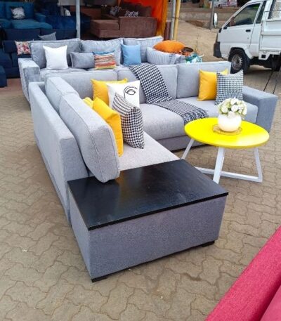 U-Shaped Sectional Sofa Light Grey Fabric