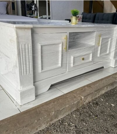 White TV Console with Gold Handles