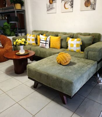 7-Seater Sage Green L-Shaped Sectional Sofa with Chaise Lounge
