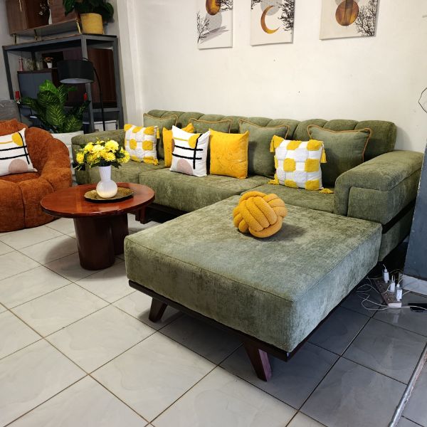 7-Seater Sage Green L-Shaped Sectional Sofa with Chaise Lounge