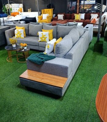 Grey 7-Seater Sectional Sofa with Inbuilt Spring Cushions