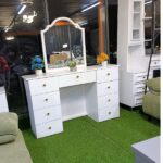 Modern White Dressing Table with Mirror and Multiple Drawers