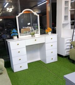 Modern White Dressing Table with Mirror and Multiple Drawers