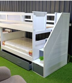 White and Grey Double Decker Bed with Removable Underbed Storage