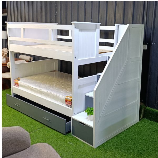 White and Grey Double Decker Bed with Removable Underbed Storage